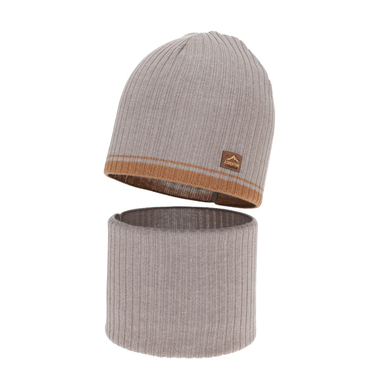 Boy's spring, autumn set: hat and tube scarf, beige, with cotton, Eirik