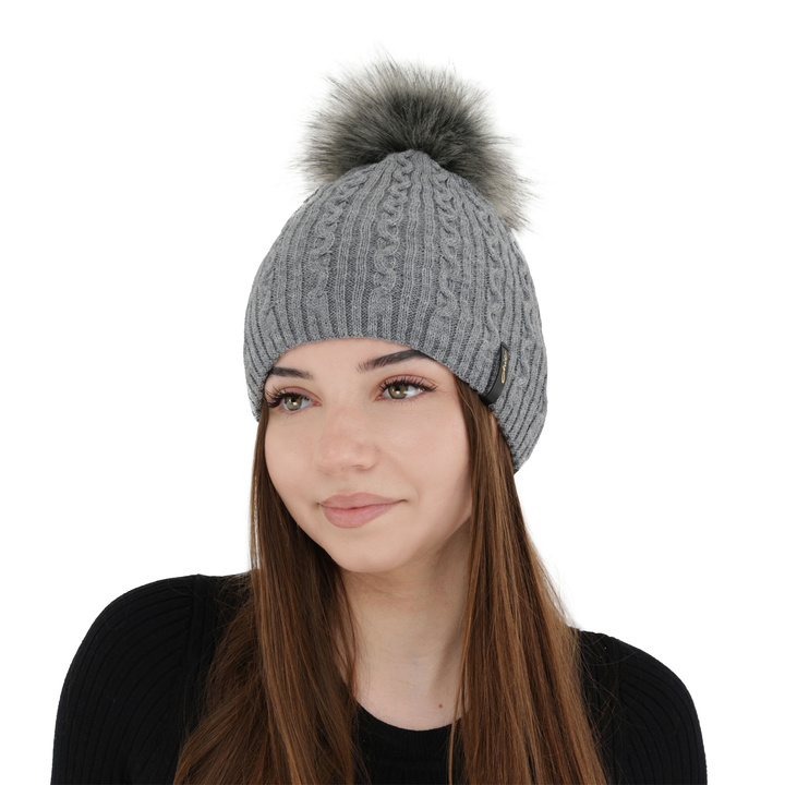 Woman's winter hat grey Xena with pompom