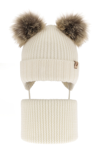 Girl's winter set: hat and tube scarf ecru made of 100% extra fine merino wool Silvia