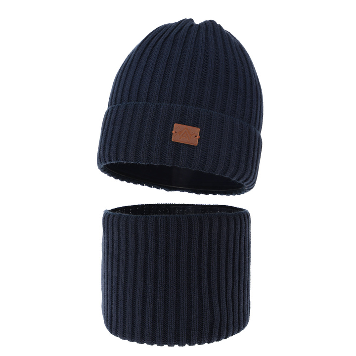 Boy's winter set: hat and tube scarf navy blue Fargo