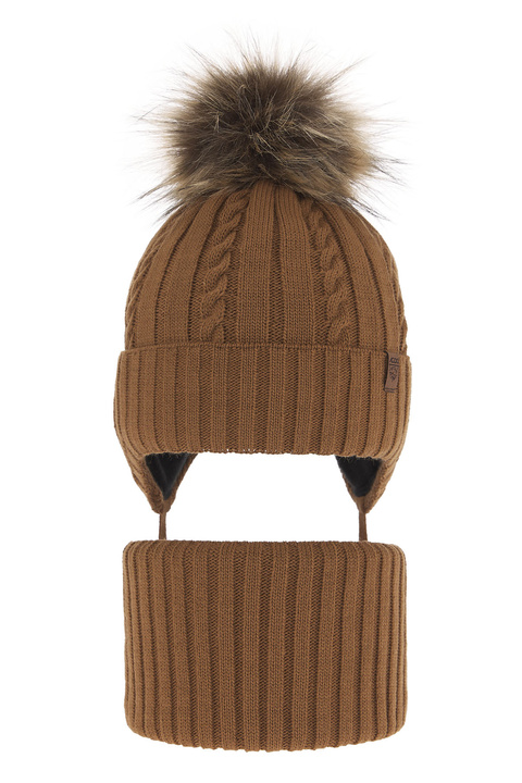Boy's winter set: hat and tube scarf camel Peter with pompom