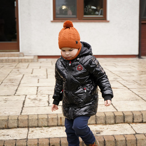 Boy's winter set: hat and tube scarf brown Deny with pompom