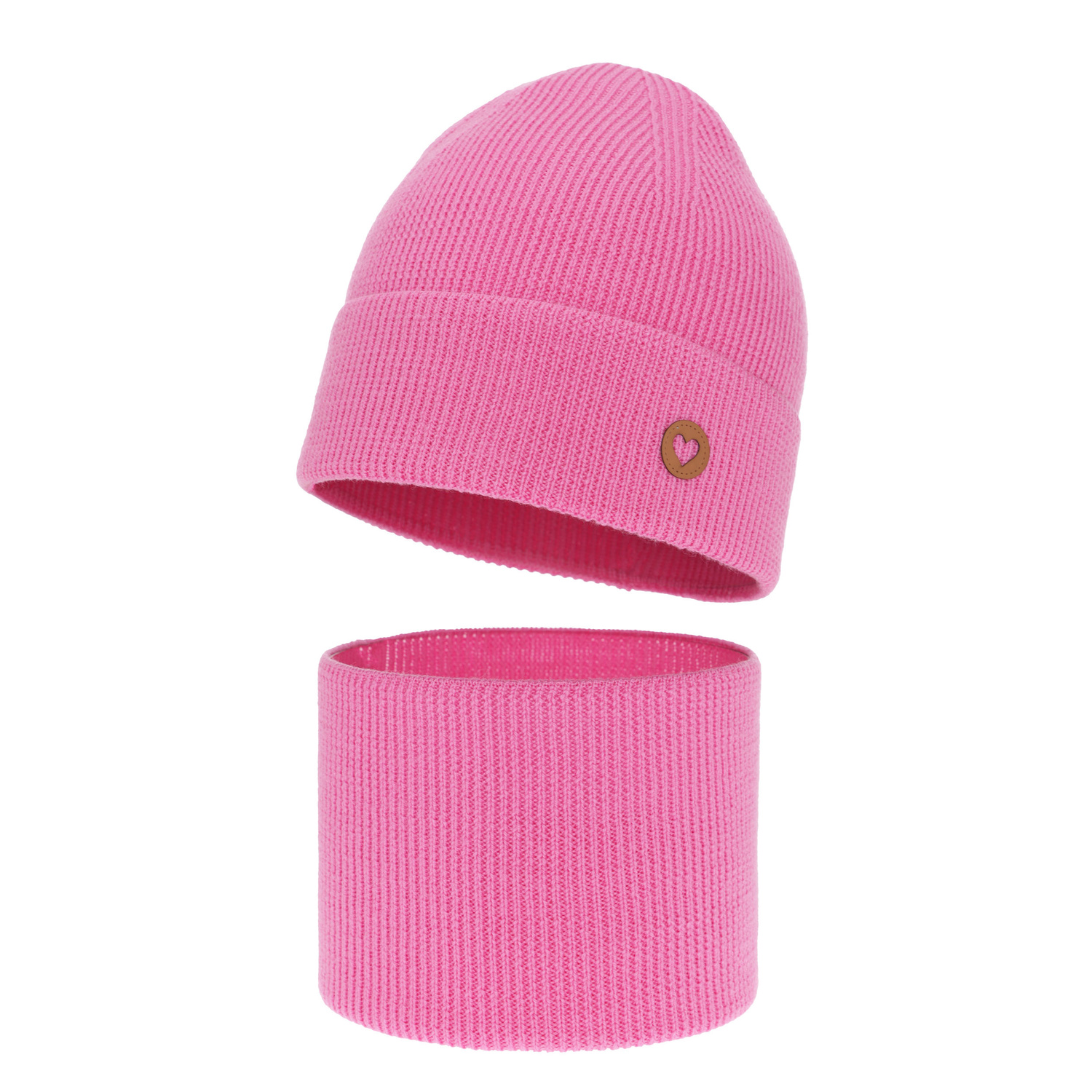 Girl spring autumn set hat and tube scarf pink 100% extra fine merino wool Brook