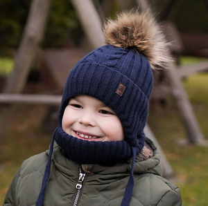 Boy's winter set: hat and tube scarf orange Kongo with pompom