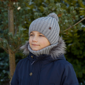Boy's winter set: hat and tube scarf mustard Wiliam with pompom   