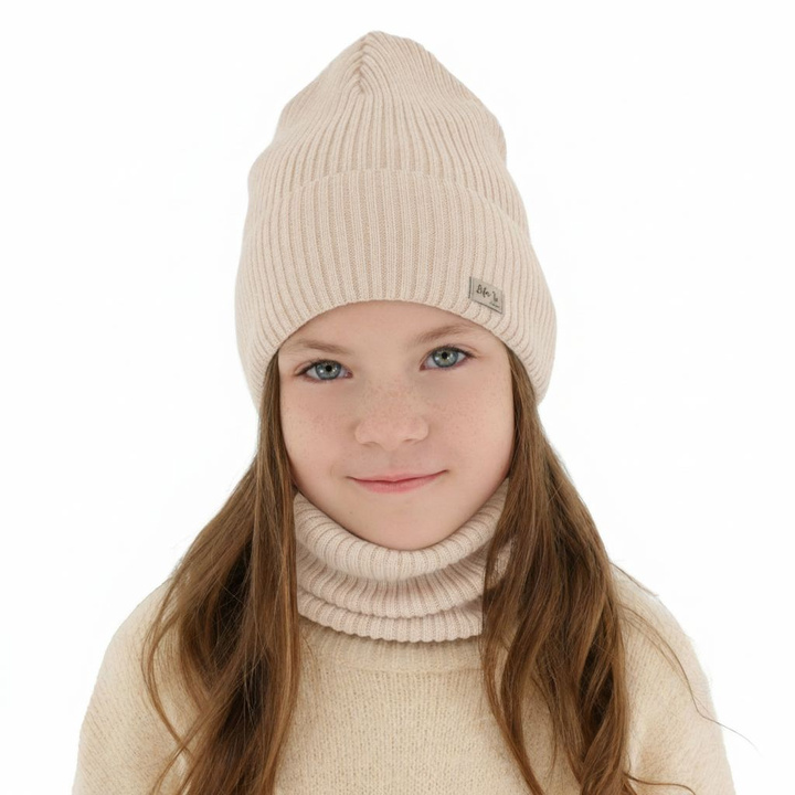 Girl spring autumn set hat and tube scarf pink 100% extra fine merino wool Itra