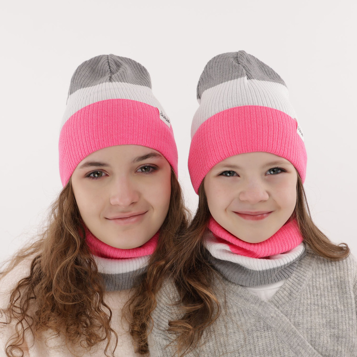Girl's spring/ autumn set: hat and tube scarf pink Dalila