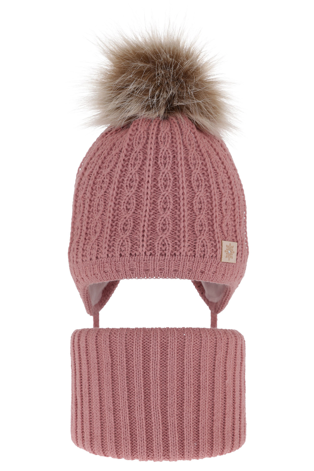 Girl's winter set: hat and tube scarf pink with pompom Passa