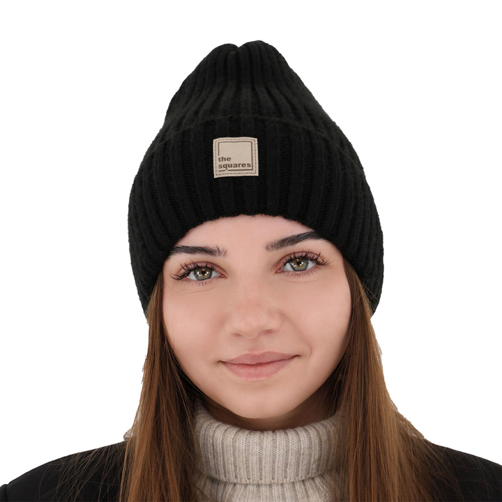 Woman's winter hat black merino wool Benedetta
