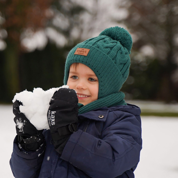 Boy's winter set: hat and scarf blue Remix with pompom