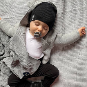 Children's autumn/ spring set: hat and tube scarf, with cotton, black Tunis