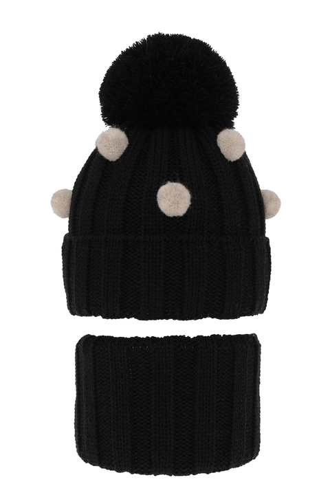 Girl's winter set: hat and tube scarf black Hekate with pompom