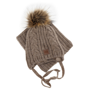 Boy's winter set: hat and tube scarf khaki Casper with pompom