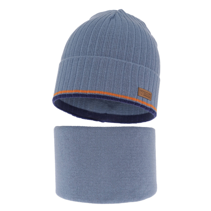 Children's autumn/ spring set: hat and tube scarf, with cotton, blue London