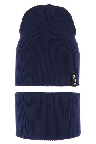 Children's autumn/ spring set: hat and tube scarf, with cotton, navy blue Tunis