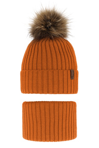Boy's winter set: hat and tube scarf orange with pompom Onyks