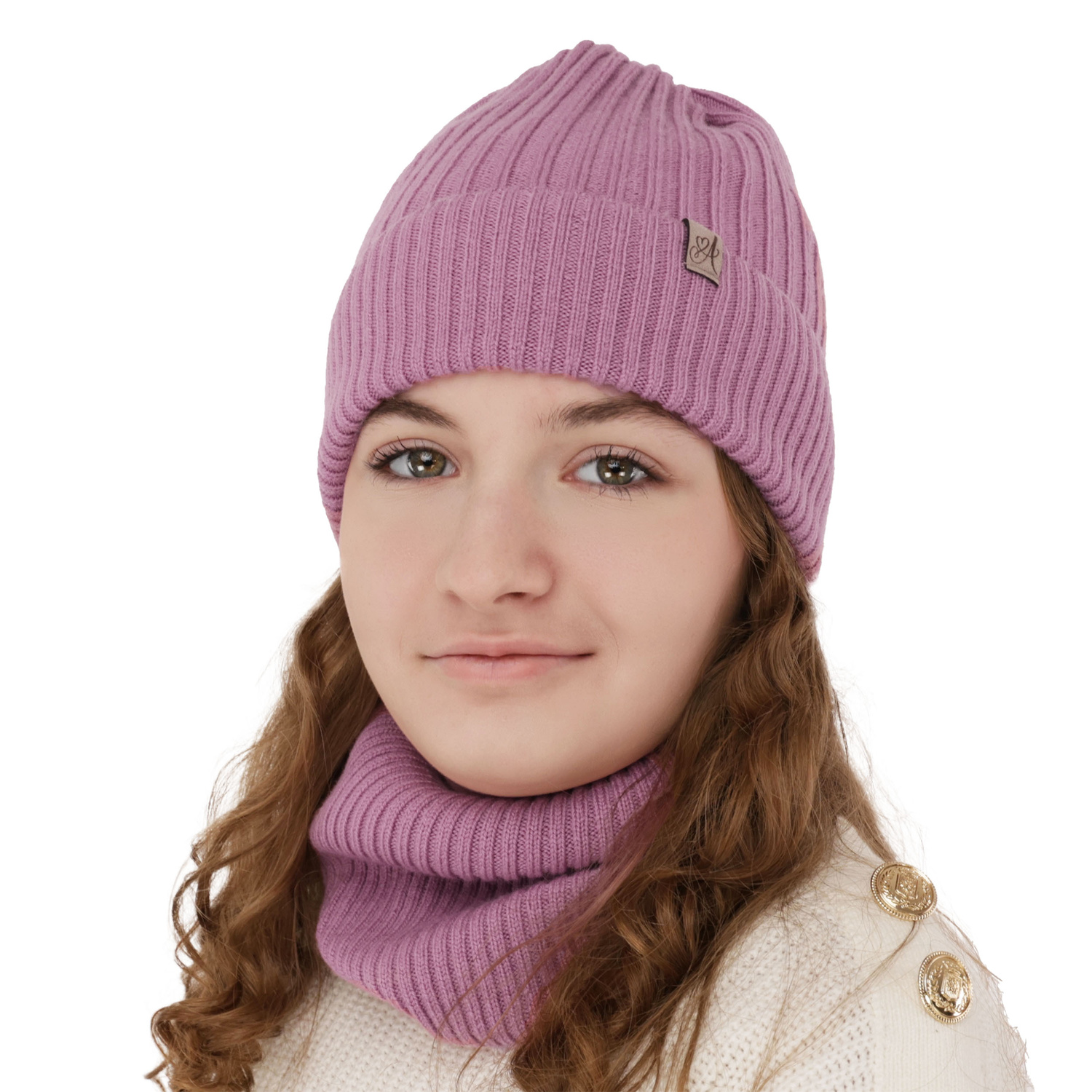 Girl's winter set: hat and tube scarf, black, 100% merino wool, Patricia