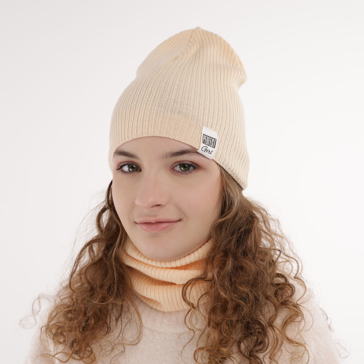 Girl's spring/ autumn set: hat and tube scarf pink Farinka