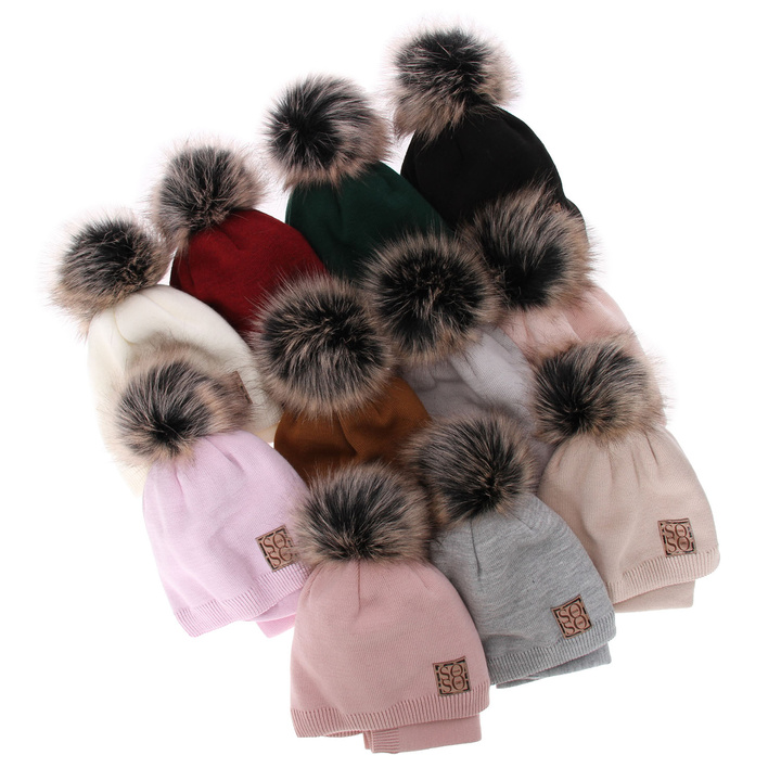 Girl's winter set: hat and tube scarf camel Apolinka with pompom