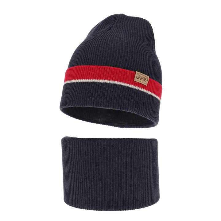 Children's autumn/ spring set: hat and tube scarf, with cotton, navy blue Antonio