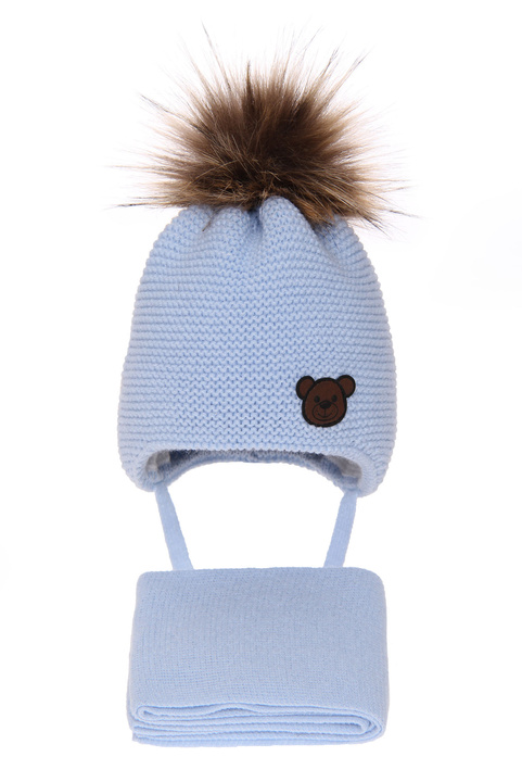 Boy's winter set: hat and scarf light blue Banksi with pompom