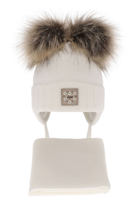 Girls winter set: hat and scarf white with two pompoms Jazz