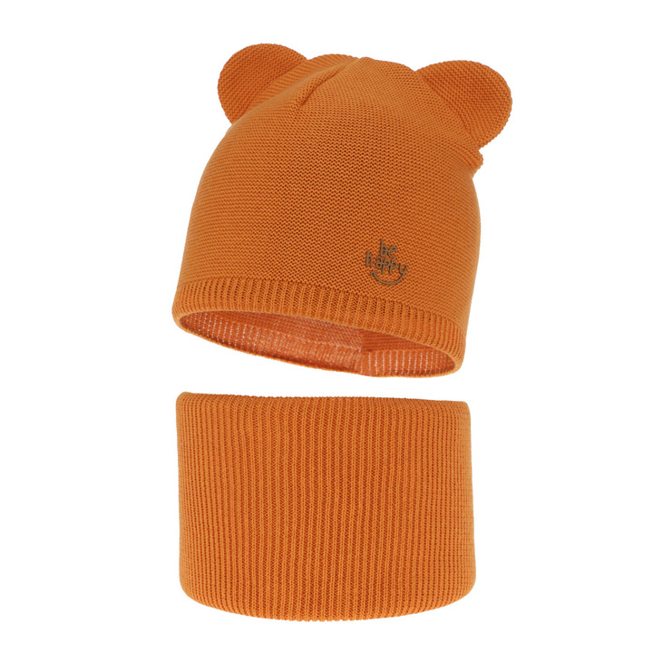 Children's autumn/ spring set: hat and tube scarf, with cotton, orange Ludvic