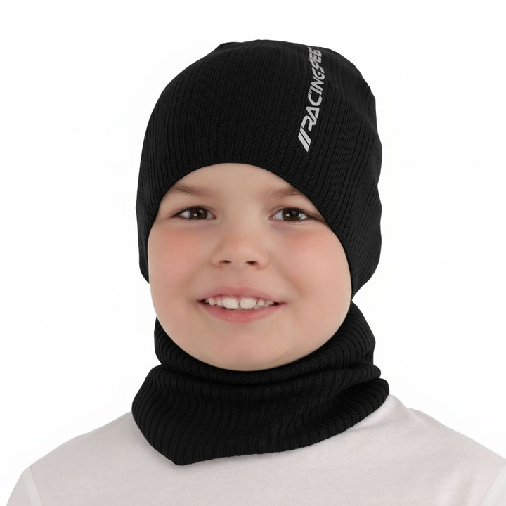 Children's autumn/ spring set: hat and tube scarf, with cotton, black Kolorado