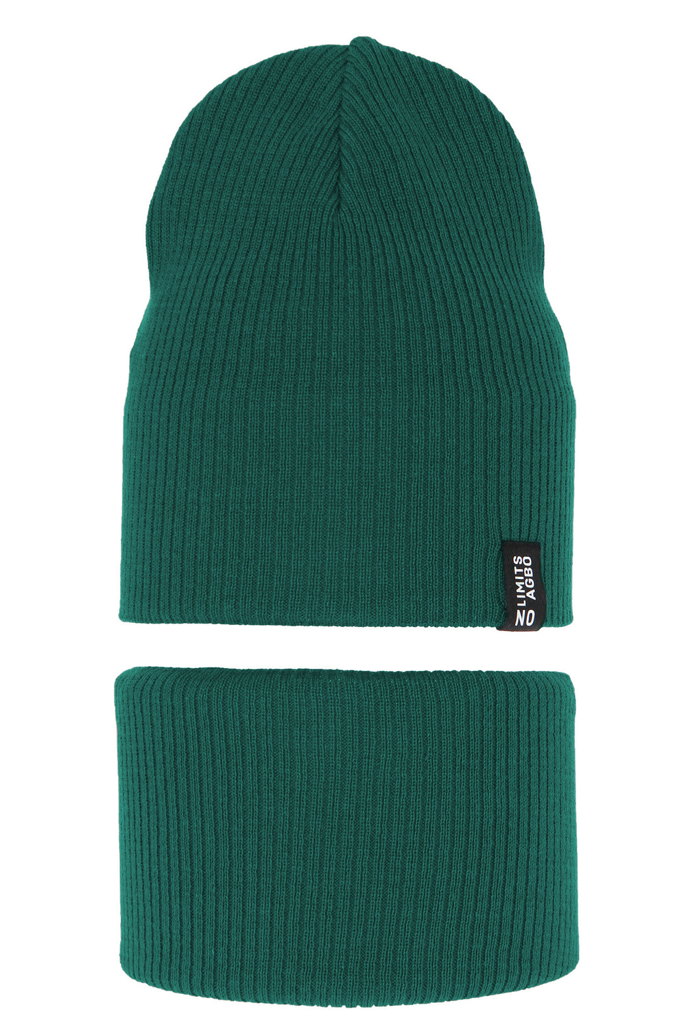 Children's autumn/ spring set: hat and tube scarf, with cotton, green Tunis