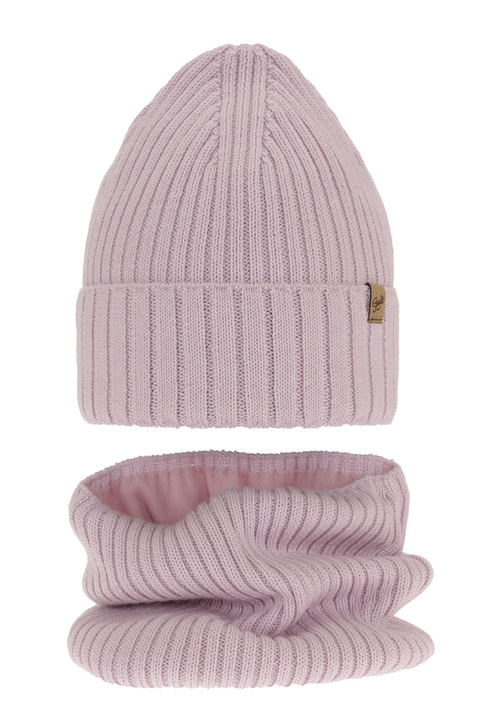 Girl's winter set: hat and tube scarf violet merino wool Mesalia