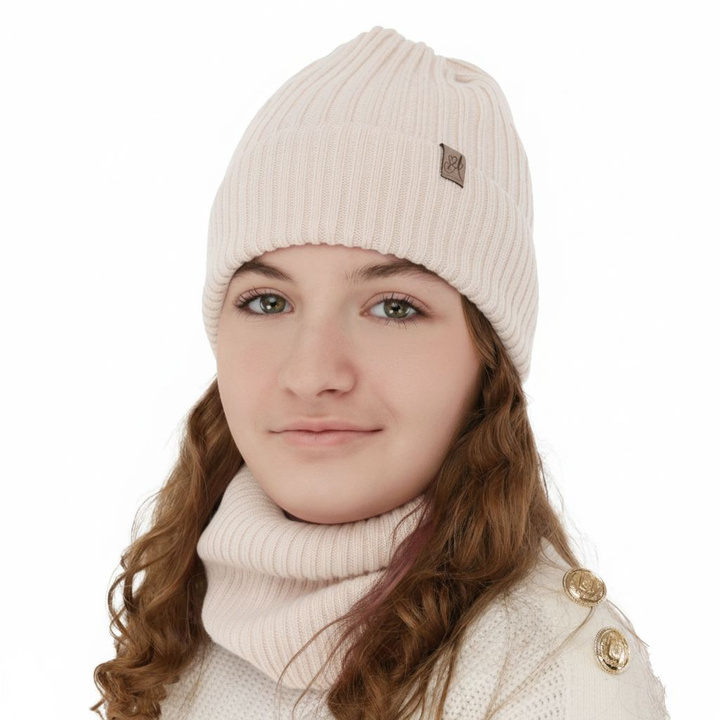 Girl's winter set: hat and tube scarf, pink, 100% merino wool, Patricia