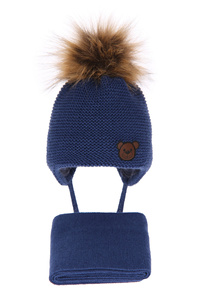 Boy's winter set: hat and scarf blue Banksi with pompom