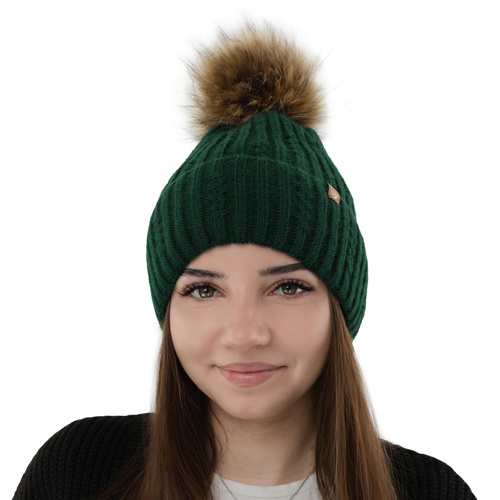 Woman's winter hat green Savona with pompom