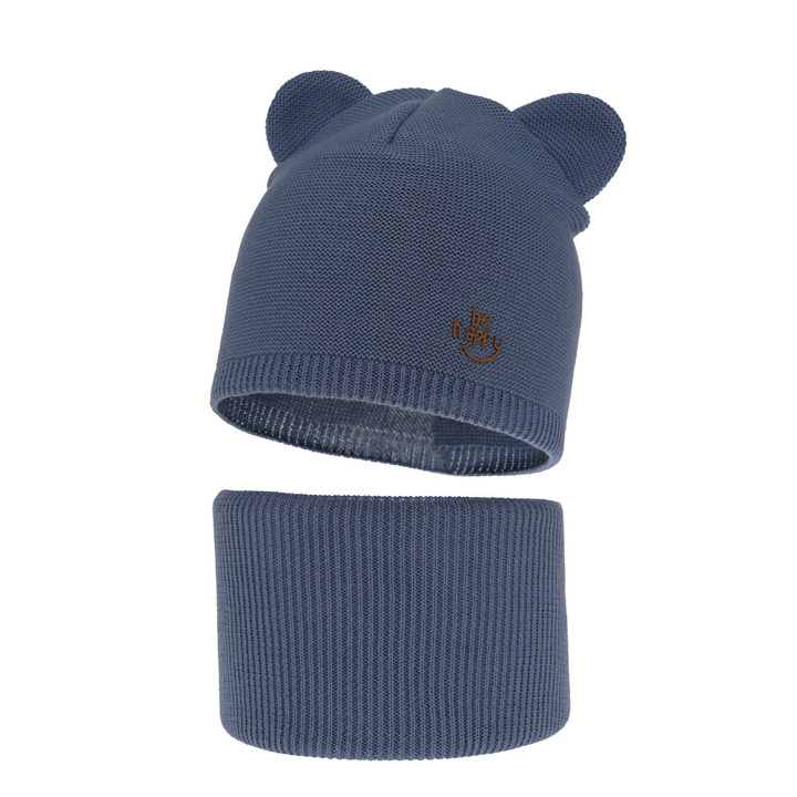Children's autumn/ spring set: hat and tube scarf, with cotton, blue Ludvic