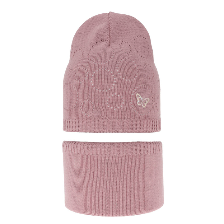Girl's spring/ autumn set: hat and tube scarf , with cotton, pink Amarilla