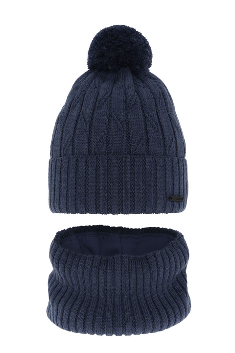 Boy's winter set: hat and tube scarf blue merino wool Talar with pompom