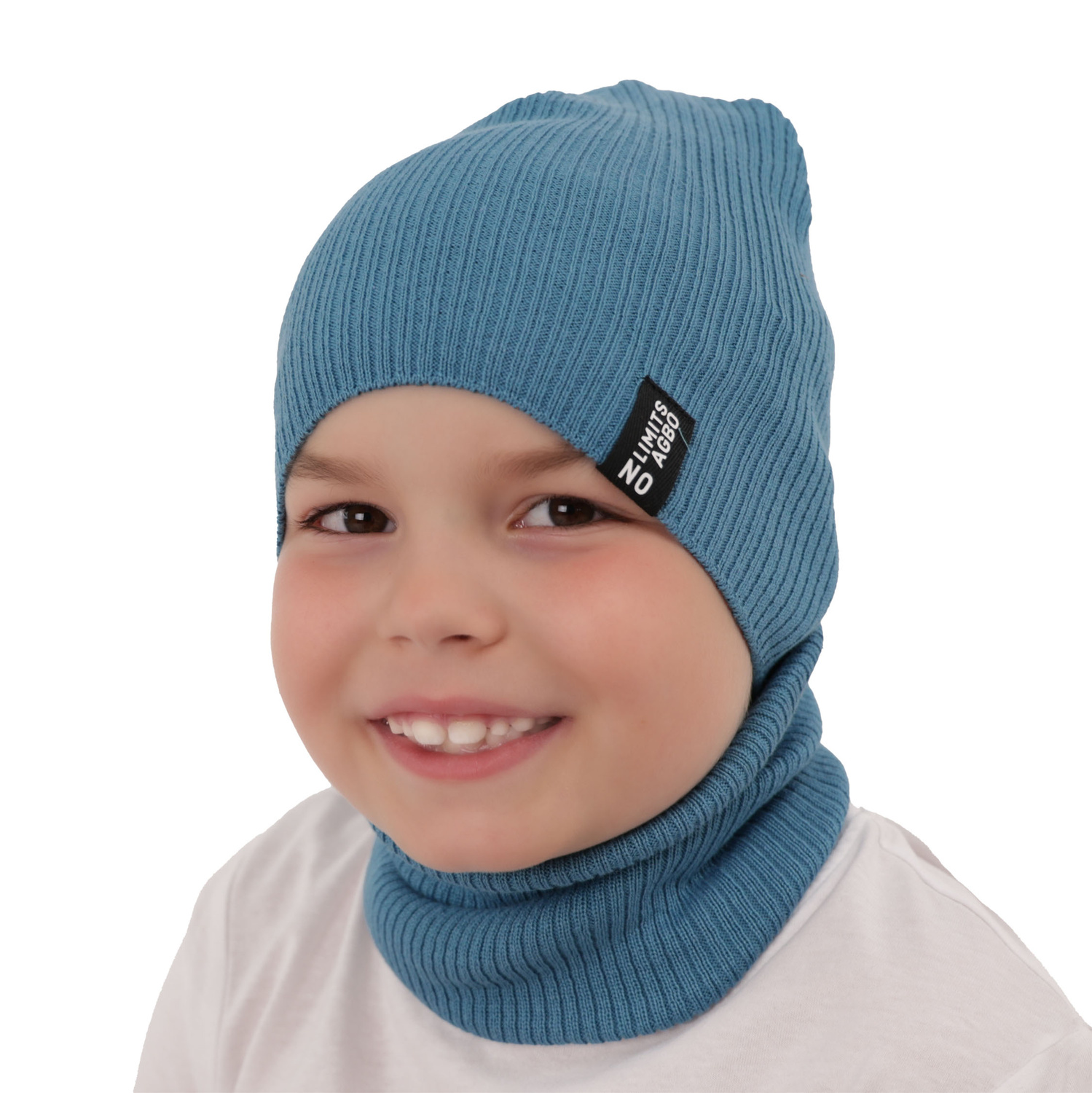 Children's autumn/ spring set: hat and tube scarf, with cotton, black Tunis