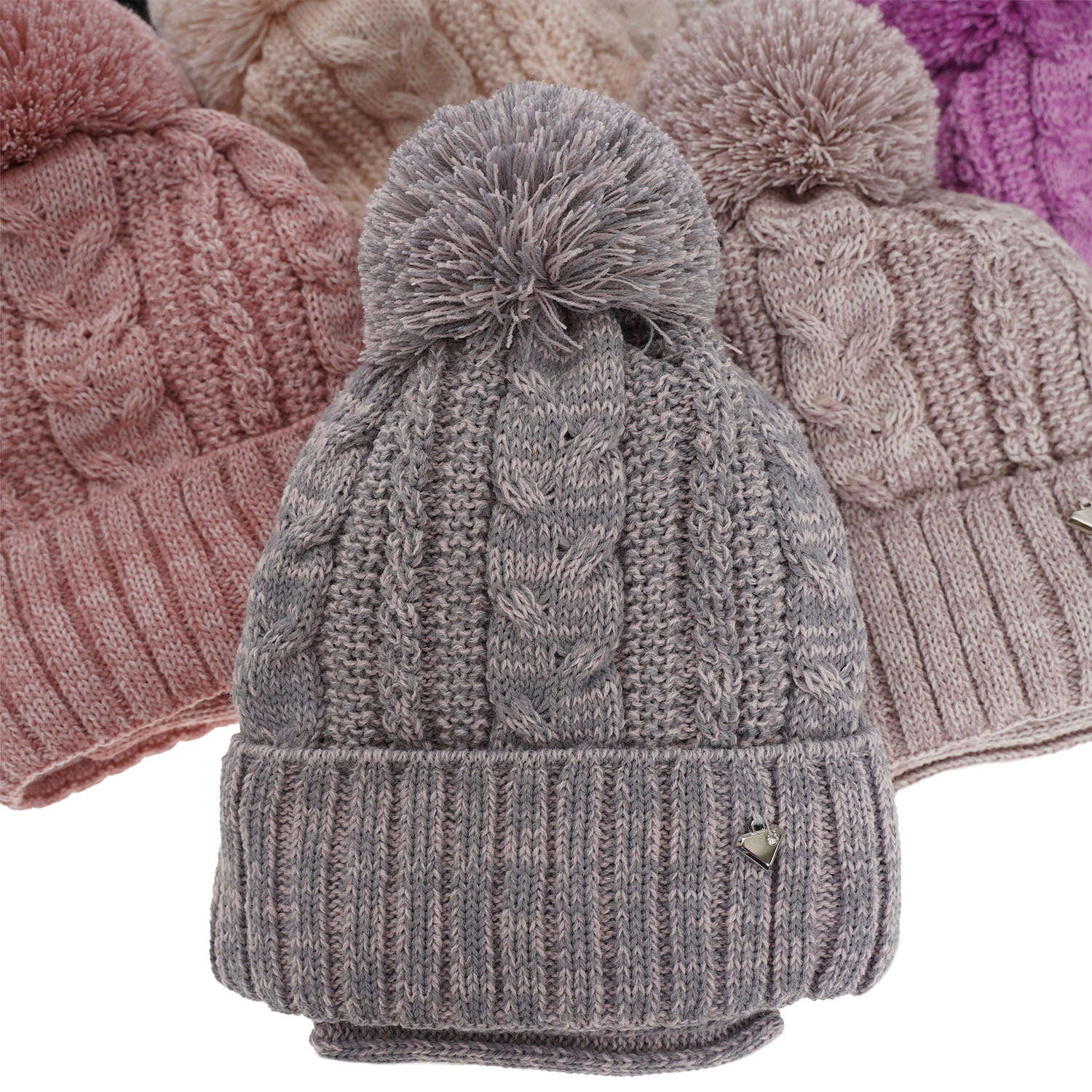Girl's winter set: hat and tube scarf grey Maroko with pompom