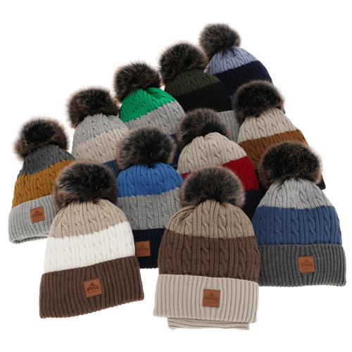 Boy's winter set: hat and tube scarf grey with pompom Luxor