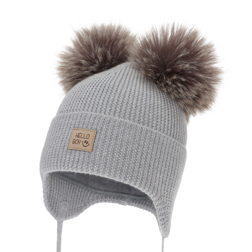 Boy's winter hat, grey, 100% merino wool, wool fleece lining, Tambor