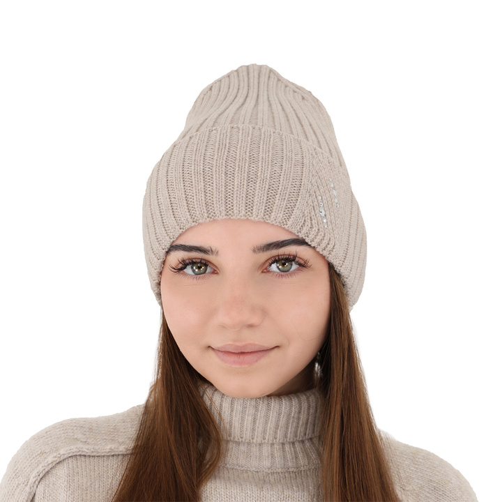 Woman's winter hat beige Ariga 100% extra fine merino wool
