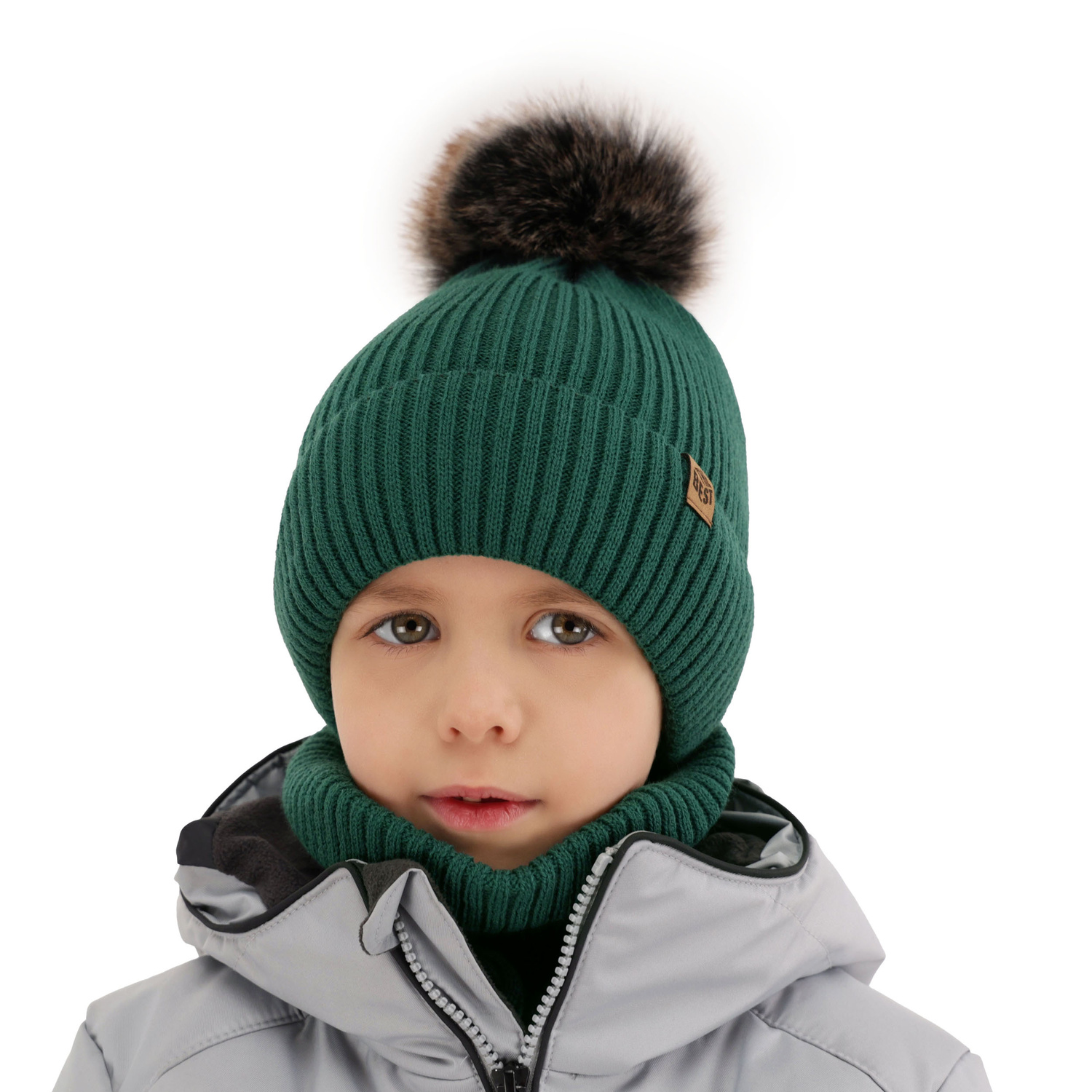 Boy's winter set: hat and tube scarf camel with pompom Wizar