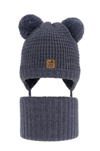 Boy's winter set:  hat and tube scarf blue with two pompoms Krispi