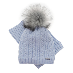 Girl's winter set: hat and tube scarf pink Rima with pompom