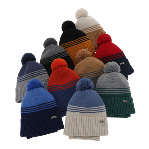 Boy's winter set: hat and tube scarf navy blue with pompom Pallas