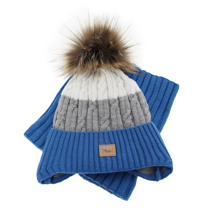 Boy's winter set: hat and tube scarf navy blue Maxwell with pompom