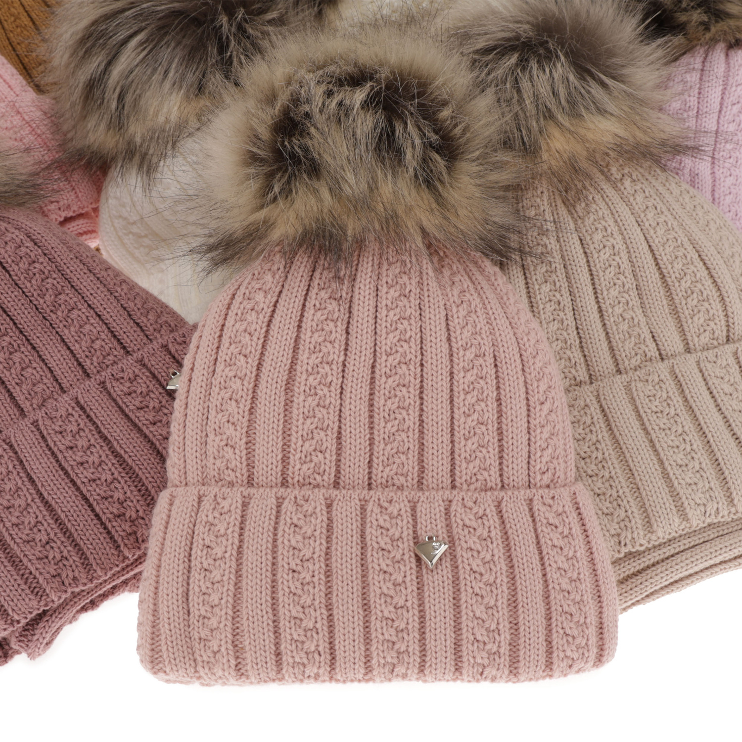 Girl's winter set: hat and tube scarf white Wirginia with pompom