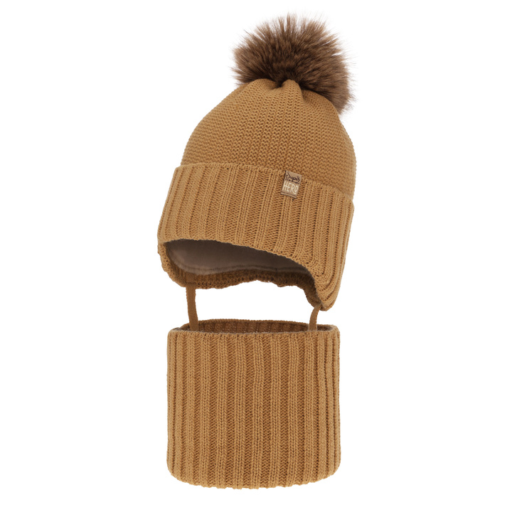 Boy's winter set: hat and tube scarf camel with pompom Kayen