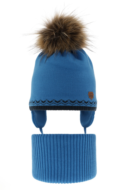 Boy's winter set: hat and tube scarf blue Elpis with pompom