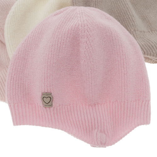 Girl's spring/ autumn hat, dark beige, merino wool with cashmere, with ears, Orida